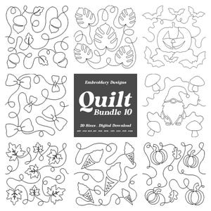 Minipaket med broderidesign för quilt: 10 unika teman (digital nedladdning)