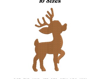 May include: A brown silhouette of a reindeer with antlers. The image includes the text "10 Sizes" and "DST. EXP. HUS. JEF. PES. SEW. VP3. XXX"