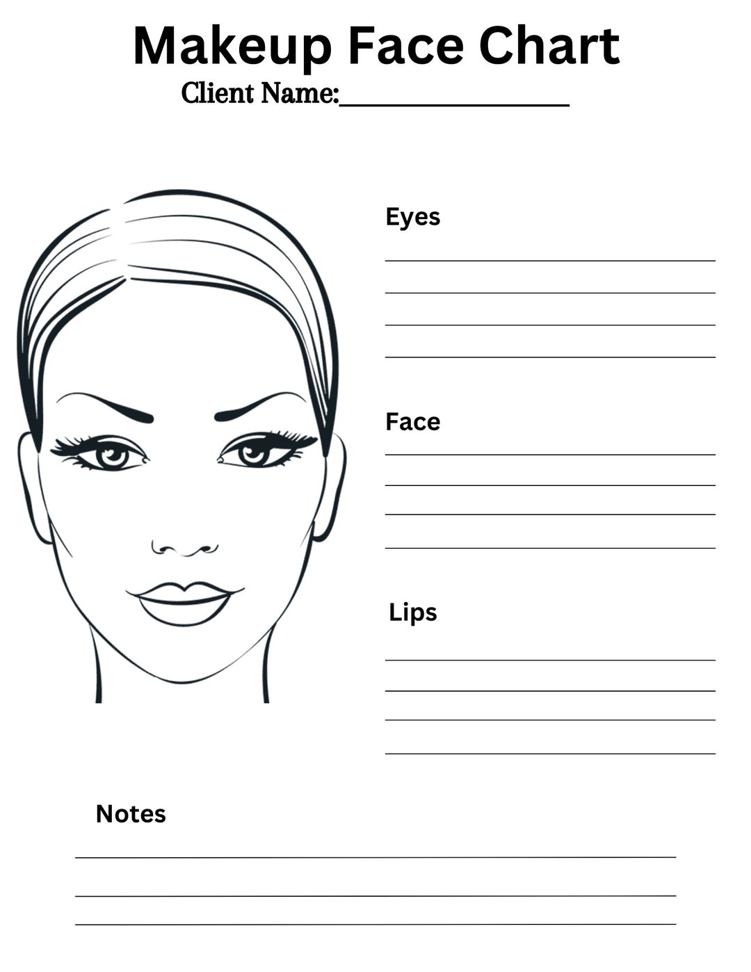 Makeup Artist Face Chart - Etsy