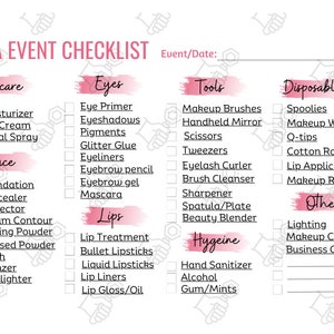 Makeup Artist Event Checklist