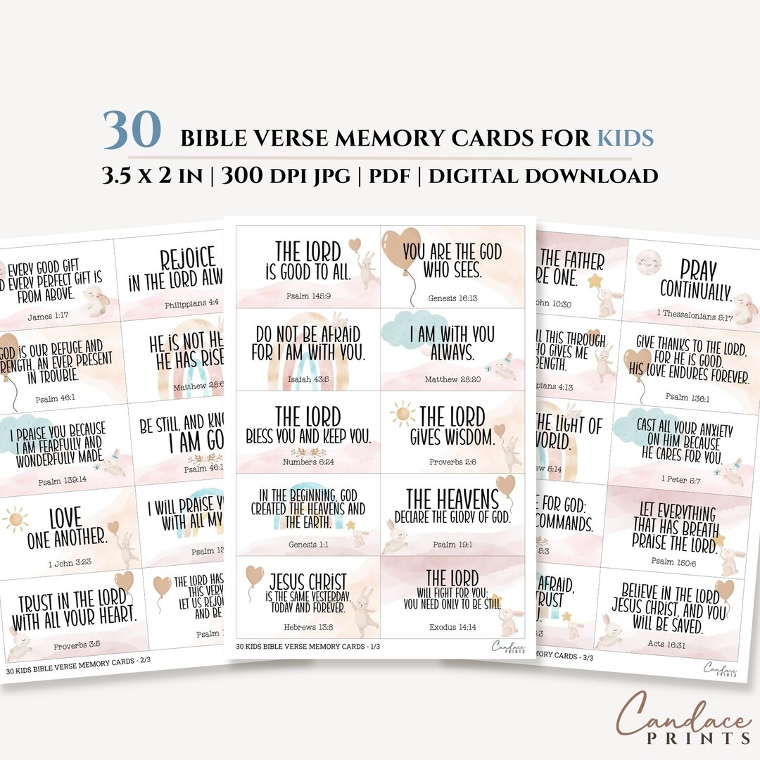 Kids Bible Verse Memory Cards – 30 Printable Scripture Flashcards for ...