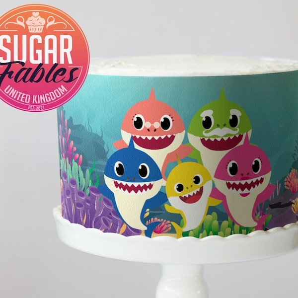 Cartoon Sharks Edible Image, cake wrap,  icing sheet! Kids Birthday, Baby Shower!