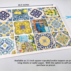 Mediterranean Tile Toppers Italian Ceramic Edible Images Positano Lemon Blue Cookies Amalfi Coastal Wedding Favors image 4