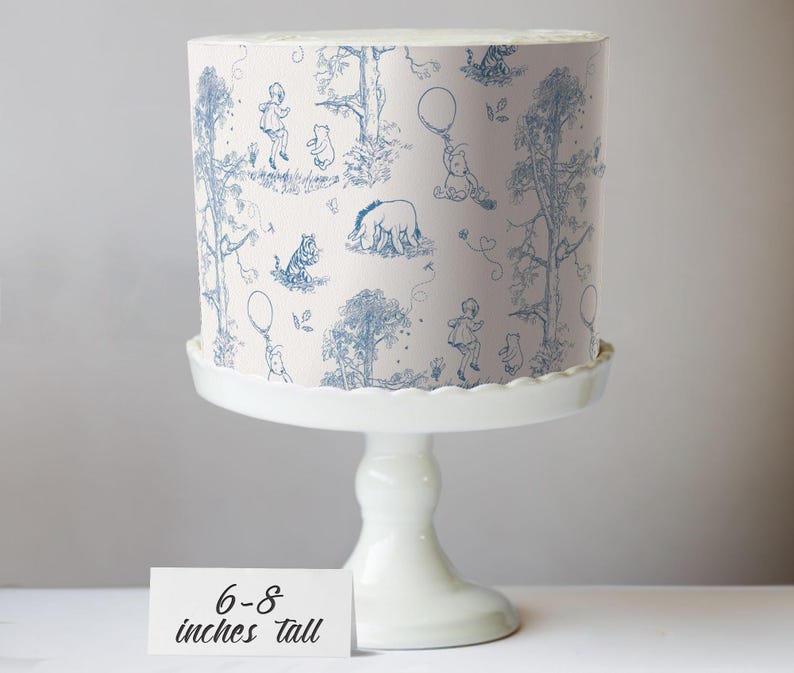 Classic Pooh Bear Toile Cake Wrap Chinoiserie Edible Image Winnie, Piglet & Friends Jouy Print Frosting Sheets Baby Shower Decorations image 10