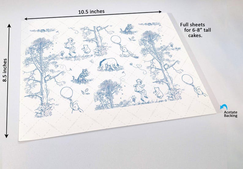 Classic Pooh Bear Toile Cake Wrap Chinoiserie Edible Image Winnie, Piglet & Friends Jouy Print Frosting Sheets Baby Shower Decorations image 11