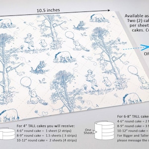 Classic Pooh Bear Toile Cake Wrap Chinoiserie Edible Image Winnie, Piglet & Friends Jouy Print Frosting Sheets Baby Shower Decorations image 4