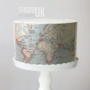 Vintage World Map Cake Wrap An Adventure Awaits Edible Image Destination Wedding Frosting Sheet Retro Travel AtlasTheme Baby Shower Party.