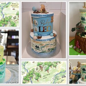 Hundred Acre Wood Cake Wrap Winnie the Pooh Edible Image Classic Storybook Frosting Sheet Woodland Bear First Birthday & Baby Shower Decor image 2