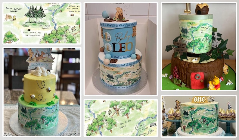 Hundred Acre Wood Cake Wrap Winnie the Pooh Edible Image Classic Storybook Frosting Sheet Woodland Bear First Birthday & Baby Shower Decor image 2