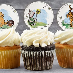 Winnie the Pooh Cupcake Toppers Pooh Bear Edible Image Classic Pooh Cookie Decorations Vintage Bear Birthday Party Winnie Baby Shower image 3