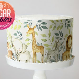 Safari Jungle Animals Cake Wrap, essbares Bild, Zuckerguss Blatt. Baby-Dusche, Wild One Geburtstag Tortendekoration !!