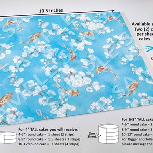 Cherry Blossoms and Koi Cake Wrap, Delicate Sakura Floral Edible Image, Zen Garden Tea Party Frosting Sheet, Luxury Baby & Bridal Showers image 4