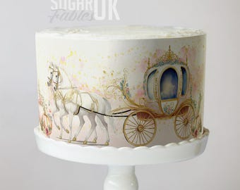 Cinderella Carriage Cake Wrap Fantasy Fairy Tale Edible Image Royal Princess Birthdays & Wedding Frosting Sheet Baby Shower Decorations