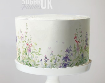Wildflower Cake Wrap Watercolor Floral Edible Image Botanical She is a little Wild Flower Shower Boho Wedding Decorations