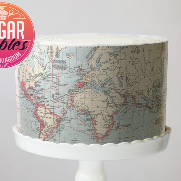 Mappa del mondo, immagine commestibile Globe Trotter, involucro di torta, foglio di glassa!