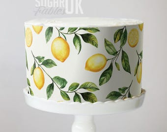 Torta al limone con immagini commestibili mediterranee, foglio di glassa principale, tema agrumi, decorazioni per matrimoni ad Amalfi, per baby shower e feste nuziali