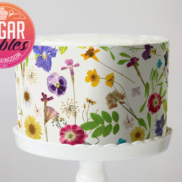 Pressed Flowers Icing Sheet. dried flowers cake wrap, floral edible print!