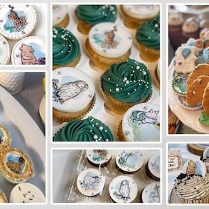 Winnie the Pooh Cupcake Toppers Pooh Bear Edible Image Classic Pooh Cookie Decorations Vintage Bear Birthday Party Winnie Baby Shower image 2