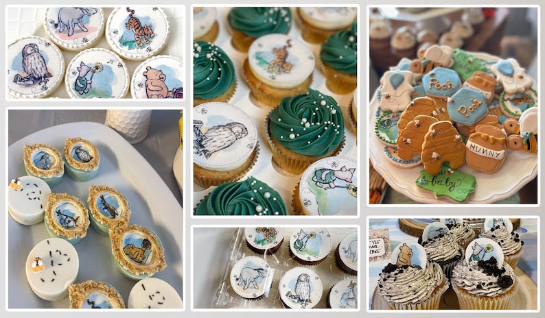 Winnie the Pooh Cupcake Toppers Pooh Bear Edible Image Classic Pooh Cookie Decorations Vintage Bear Birthday Party Winnie Baby Shower image 2