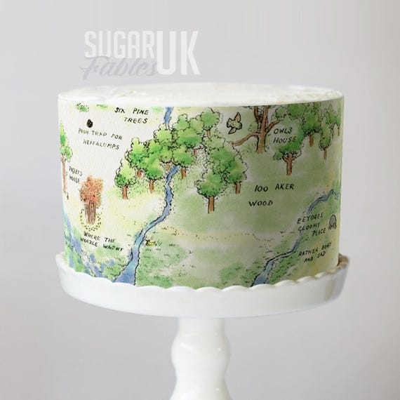 Hundred Acre Wood Cake Wrap Winnie the Pooh Edible Image Classic Storybook Frosting Sheet Woodland Bear First Birthday & Baby Shower Decor