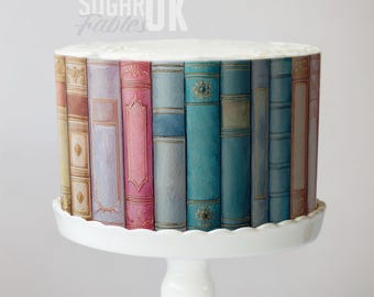 Vintage Book Spine Cake Wrap Library Theme Dessert Edible Image Antique Novel Storybook Birthday Bookclub Party Romantasy Decor