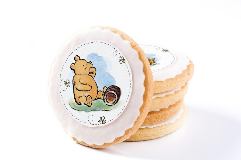 Winnie the Pooh Cupcake Toppers Pooh Bear Edible Image Classic Pooh Cookie Decorations Vintage Bear Birthday Party Winnie Baby Shower image 5