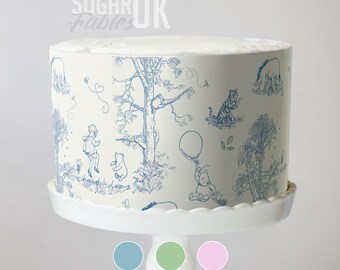 Envoltura de pastel clásica de toile de oso Pooh, imagen comestible china, láminas de glaseado con estampado de Winnie, Piglet y sus amigos, decoraciones para baby shower