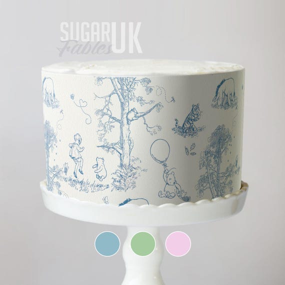 Classic Pooh Bear Toile Cake Wrap Chinoiserie Edible Image Winnie, Piglet & Friends Jouy Print Frosting Sheets Baby Shower Decorations