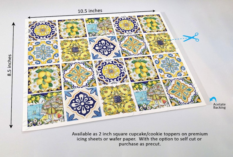Mediterranean Tile Toppers Italian Ceramic Edible Images Positano Lemon Blue Cookies Amalfi Coastal Wedding Favors image 6
