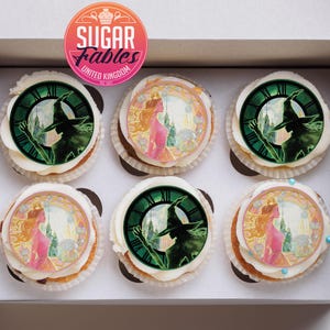 Wicked inspirierte essbare Cupcake Toppers Zauberer von Oz Keks Elphaba und Glinda Favors Wicked Hexe Dekor grün rosa Smaragd Stadt Reis knusprig