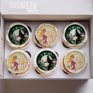 Wicked Cupcake Toppers: Elphaba, Glinda, Emerald City Edible Favors