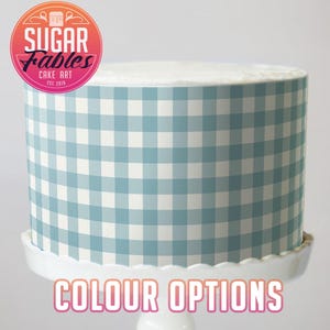Gingham Cake Wrap Blue Pastel Picnic Cake Strips Yellow Spring Edible Image Vintage Farmhouse Birthday Rustic Country Wedding Party Decor