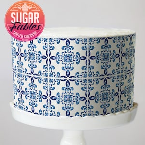 Involucro per torta con piastrelle blu di Santorini, fogli di glassa, glassa commestibile. Mediterraneo decorato, decorazioni per torte! Festeggia la Grecia!