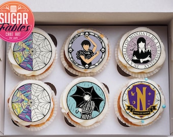 Wednesday Cupcake Toppers! 2.5" edible images, icing sheets, Horror movie party, Birthday, teenage cake decor!