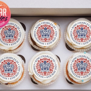 Official Coronation Cupcake Toppers! 2.5" edible images, icing sheets. King Charles Coronation May 6th