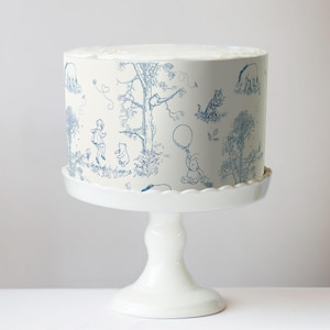 Classic Pooh Bear Toile Cake Wrap Chinoiserie Edible Image Winnie, Piglet & Friends Jouy Print Frosting Sheets Baby Shower Decorations image 6