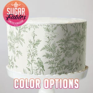 Involucro per torta Toile du Jouy Uccello e fiore Immagine commestibile Vintage Chinoiserie Strisce per torta Floreale Toile Baby Shower Salvia Rustico Minimalista Matrimonio