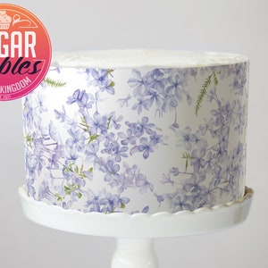 Foglio di glassa di fiori viola o rosa, involucro per torta Plumbago, stampa commestibile da sposa, matrimonio, anniversario!