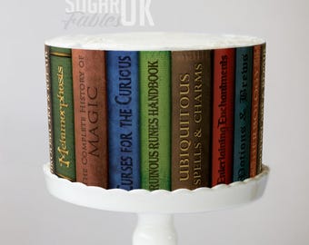 Wizard Spell Books Cake Wrap Witch's Grimoire Edible Image Magic Book Lover Frosting Sheet Enchanted Bookish Birthday Decor Wizardry Tomes