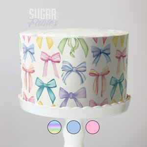 Pastel Bow Cake Wrap Blush Pink Ribbon Edible Image Hand Painted Shabby Chic Frosting Sheets Romantic Garden Wedding Cottagecore Baby Shower