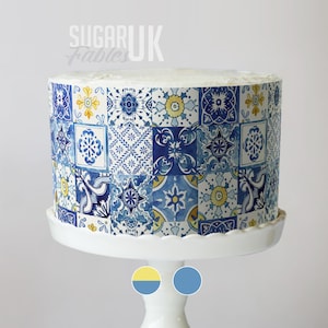 Blauwe Italiaanse tegels taartvorm: mediterrane eetbare afbeeldingen decoratie La Doce Vita geïnspireerde glazuurvellen voor bruiloften en babyshowers