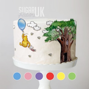 Adesivos para bolo do Ursinho Pooh, balões flutuantes, imagens comestíveis, nuvens e abelhas, enfeites para cupcakes, ursinho clássico para chá de bebê e primeiro aniversário.