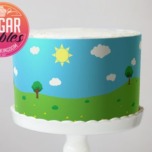 Envoltura de pastel de dibujos animados para niños, hoja de glaseado. Imagen comestible del programa de televisión favorito.
