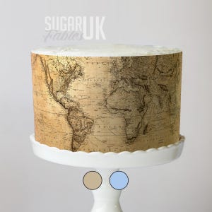 Involucro per torta commestibile con mappa del mondo antica - Tema viaggio vintage; Foglio di glassa per matrimoni all'estero o celebrazioni di avventure