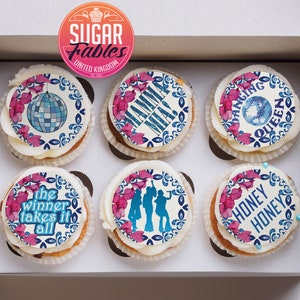 Cupcake Dancing Queen Santorini Retro Disco Immagini Edibili Decorazioni per Feste di Compleanno Mediterranee Anni '70 Ispirato a Mamma Mia Tema dell'Isola Greca