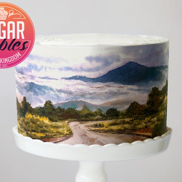 Road trip, Camping, Hiking Edible Image. Adventure Awaits, A Road Less Travelled Cake Wrap, Icing Sheet.