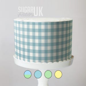 Imagem comestível para decoração de bolo xadrez vichy azul pastel piquenique vintage casa de campo folha de glacê xadrez rústico casamento e aniversário