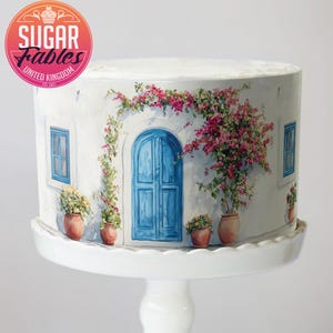 Santorini Cake Wrap Mediterranean Wedding Icing Sheets, Dancing Queen Edible Frosting Greek Cake Decorations Sweet Seventeen Birthday.