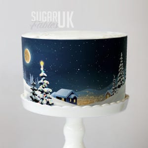 Snowy Village Cake Wrap Cozy Starry Night Edible Image Holiday Baking  Winter Wonderland Frosting Sheet for the Festive Season