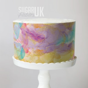 Regenbogen Marmor Kuchen wickeln Aquarell wunderlich Pastell essbares Bild verträumt Boho Faux Glitter Tie Dye Zuckerguss Blatt Dekorationen